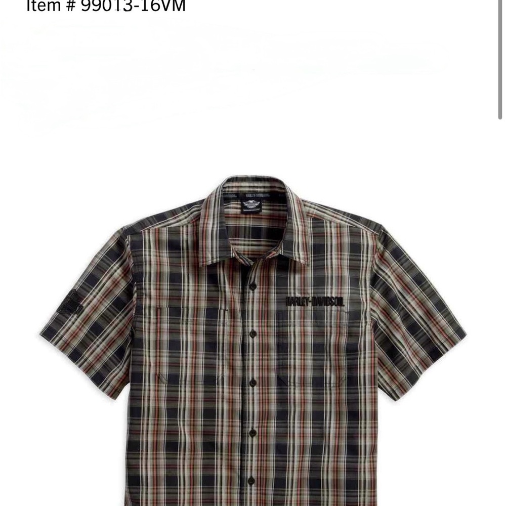 Harley-Davidson Black and Tan Plaid Short-Sleeve Button-Down Shirt